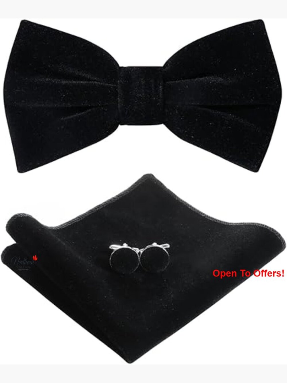 Velvet Bow Tie Set with Cufflinks and Pocket Square